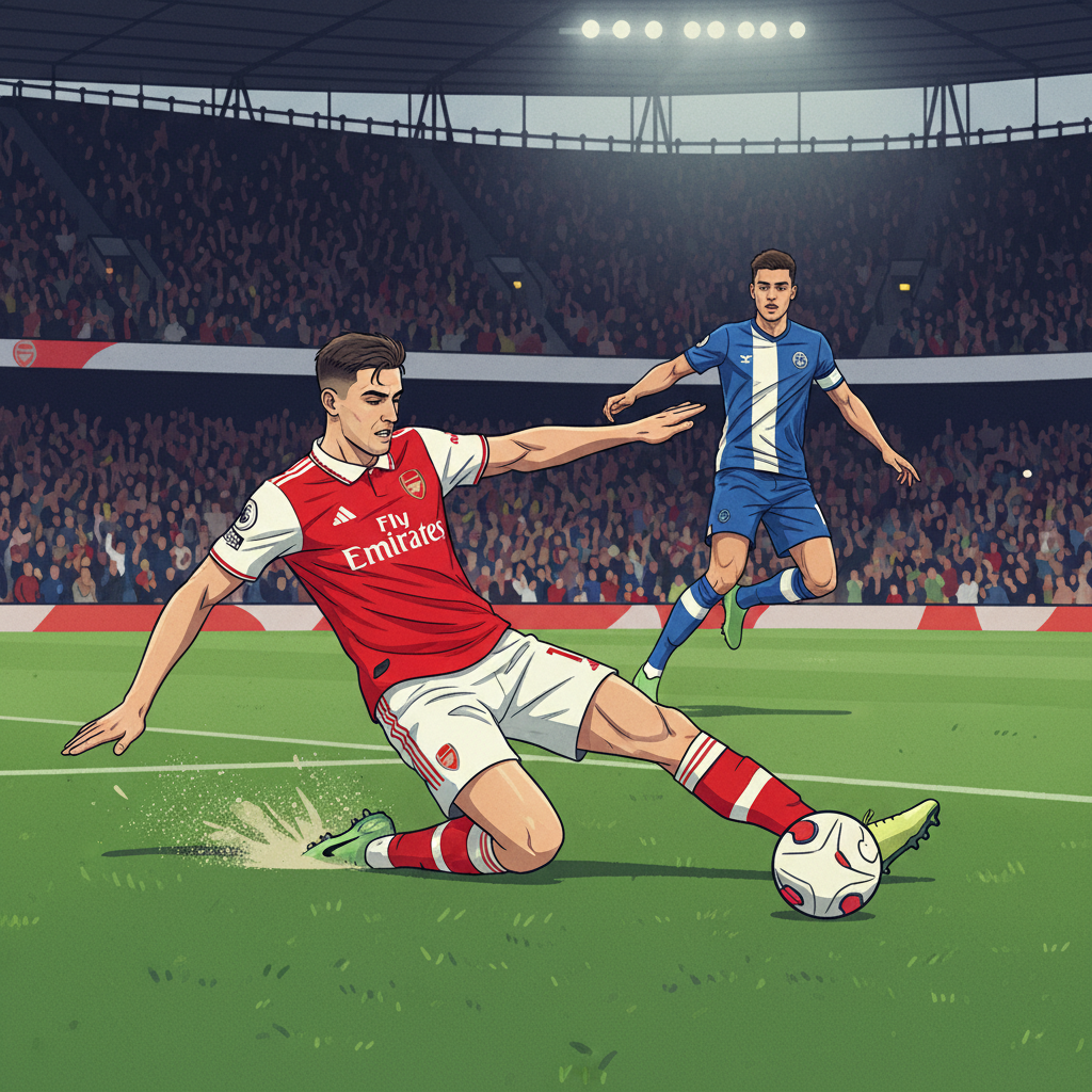 Riccardo Calafiori defending tackle Arsenal